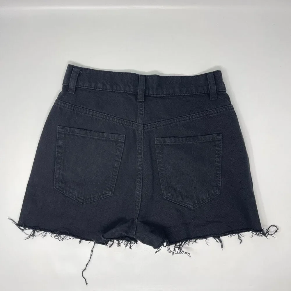 PacSun Baggy Jean Denim Jean Shorts Black Distressed Button Fly Women’s Size 25